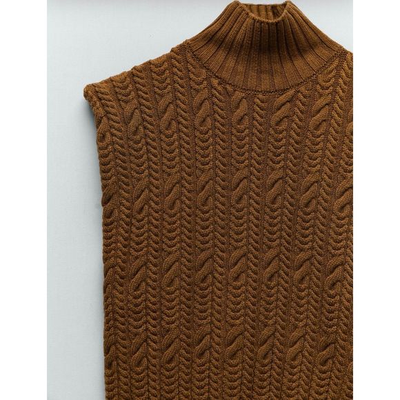 Zara Sweaters - SOLD  Sleeveless Cable Knit Vest Brown S gently used no visible signs of wear